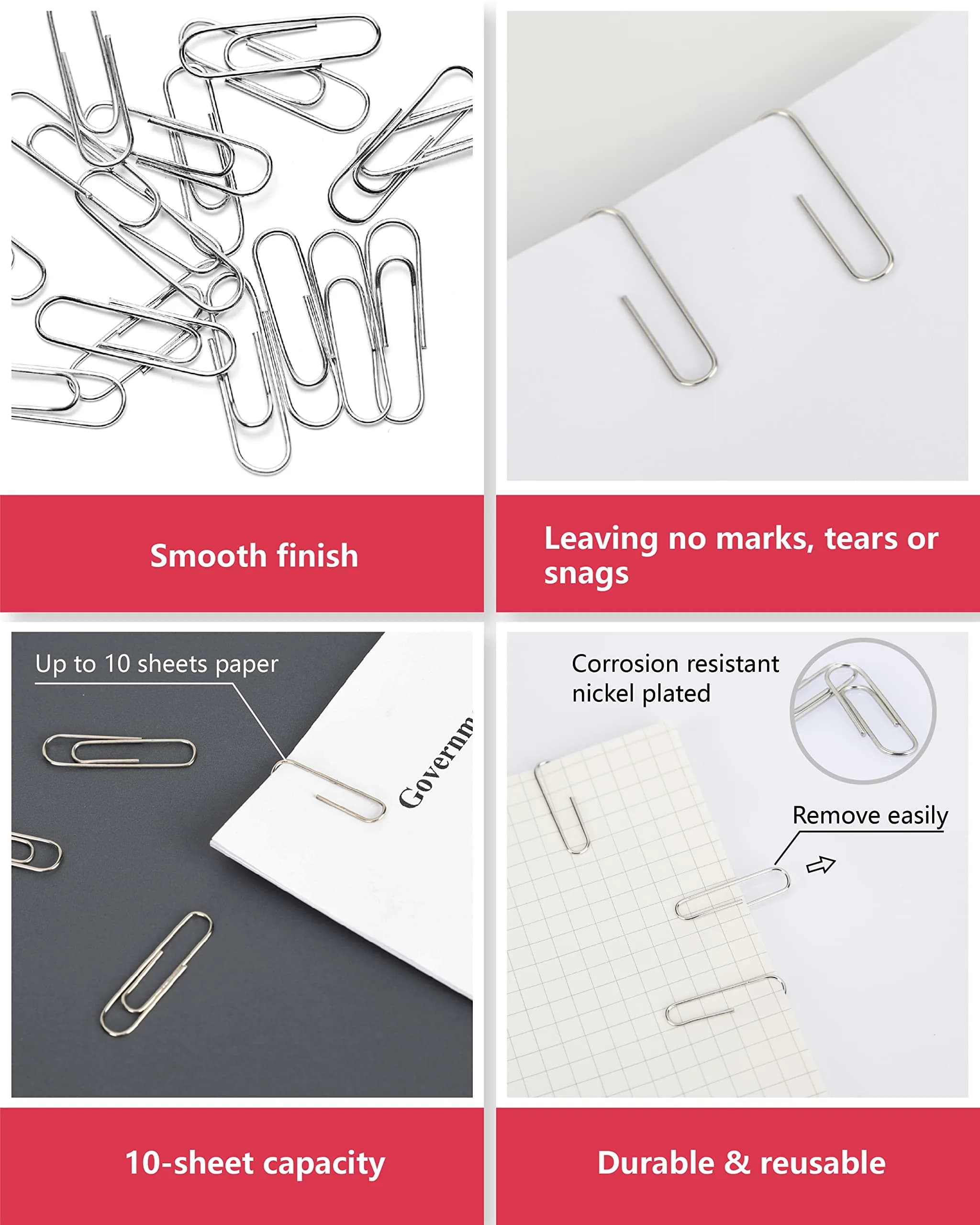 PAPERPAL Smooth Paper Clip #1 Size (33mm x 8mm) | 600 Count Silver Alloy Steel Clips - view 4