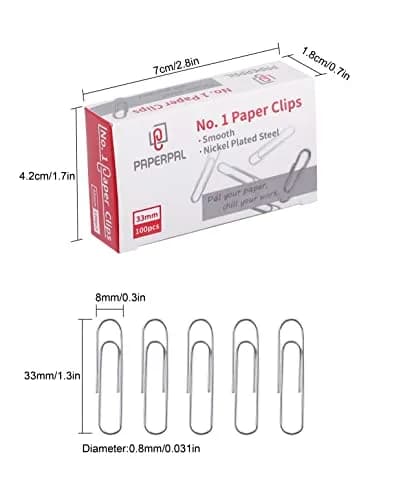 PAPERPAL Smooth Paper Clip #1 Size (33mm x 8mm) | 600 Count Silver Alloy Steel Clips thumbnail 2