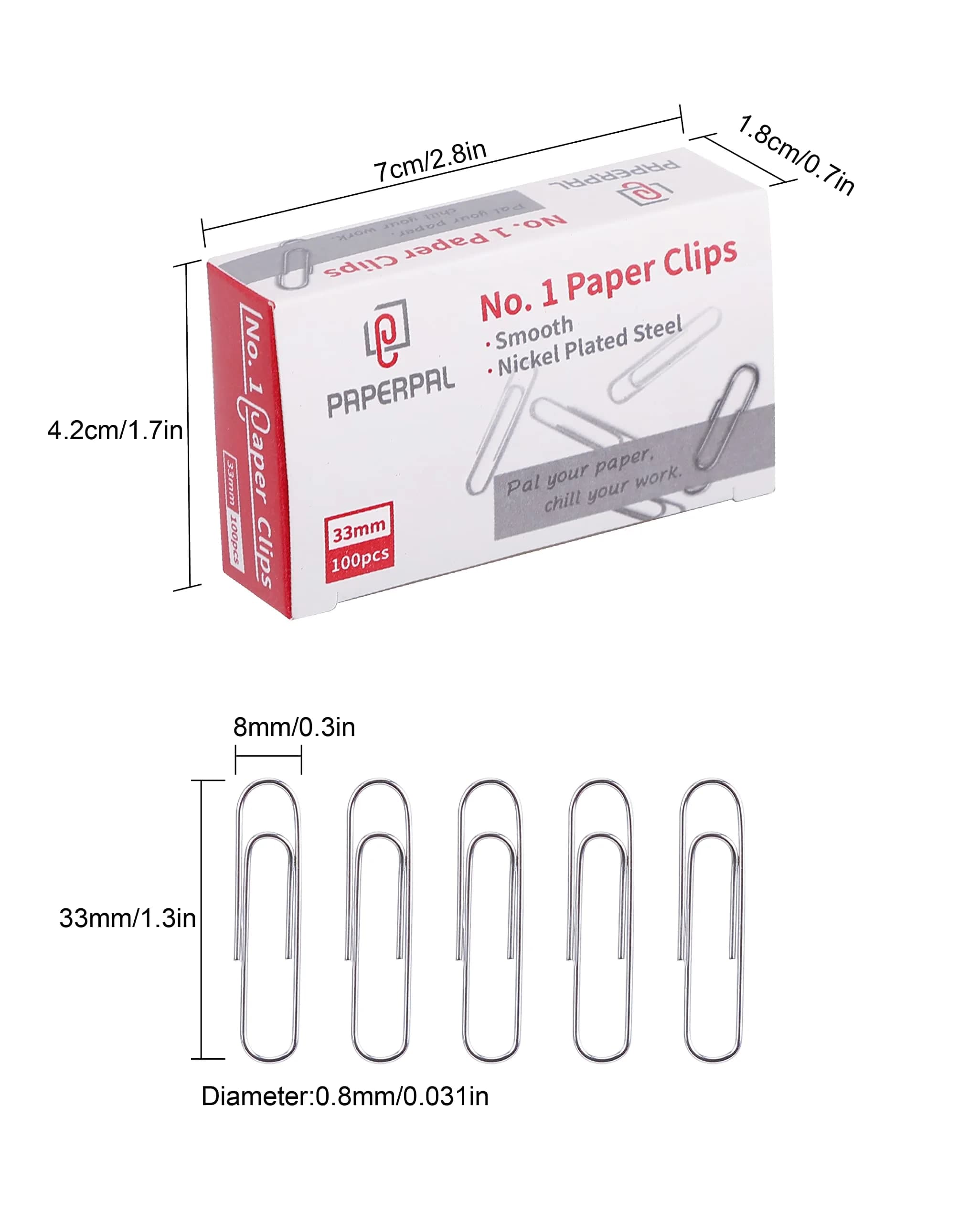 PAPERPAL Smooth Paper Clip #1 Size (33mm x 8mm) | 600 Count Silver Alloy Steel Clips - view 2