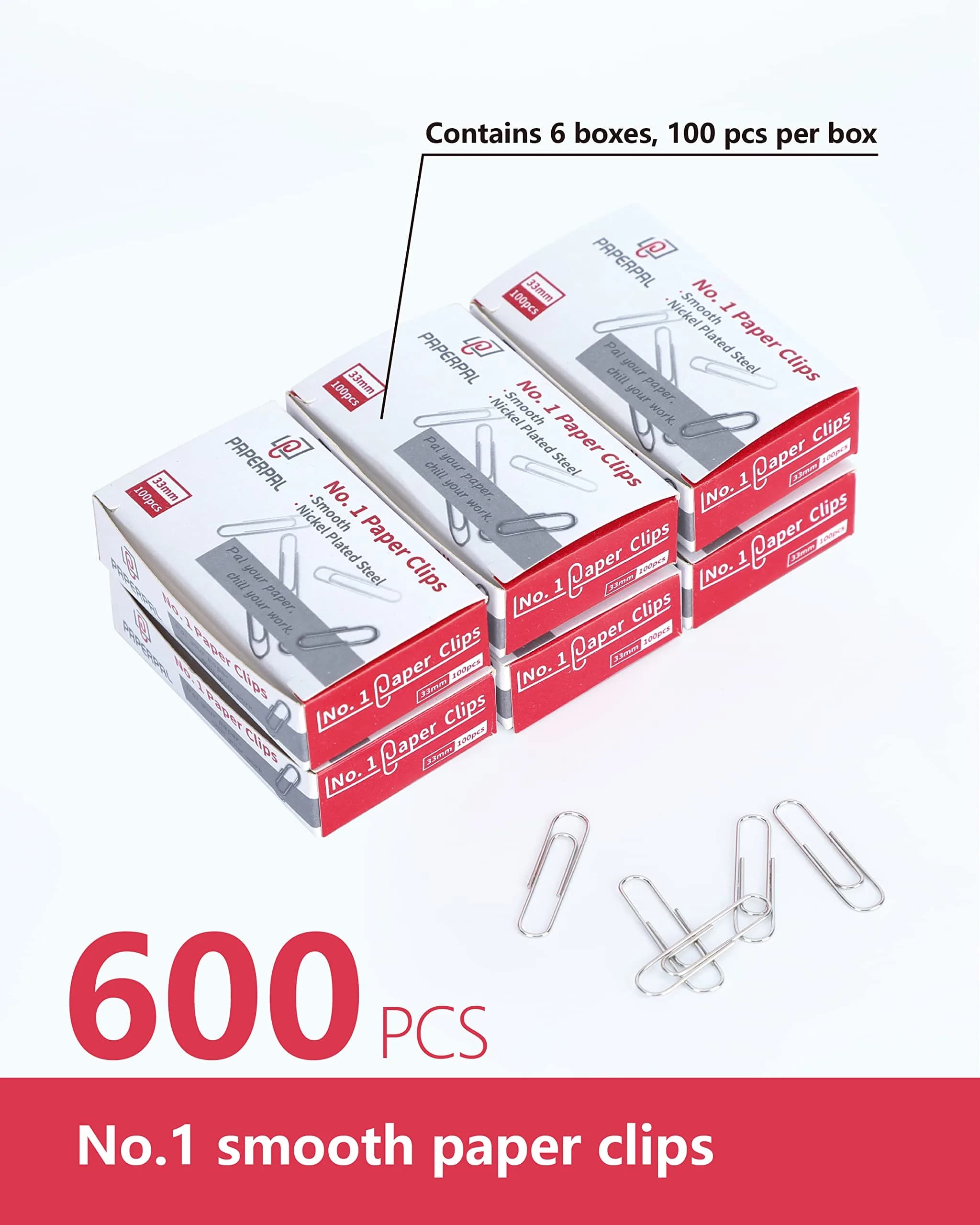 PAPERPAL Smooth Paper Clip #1 Size (33mm x 8mm) | 600 Count Silver Alloy Steel Clips - view 3