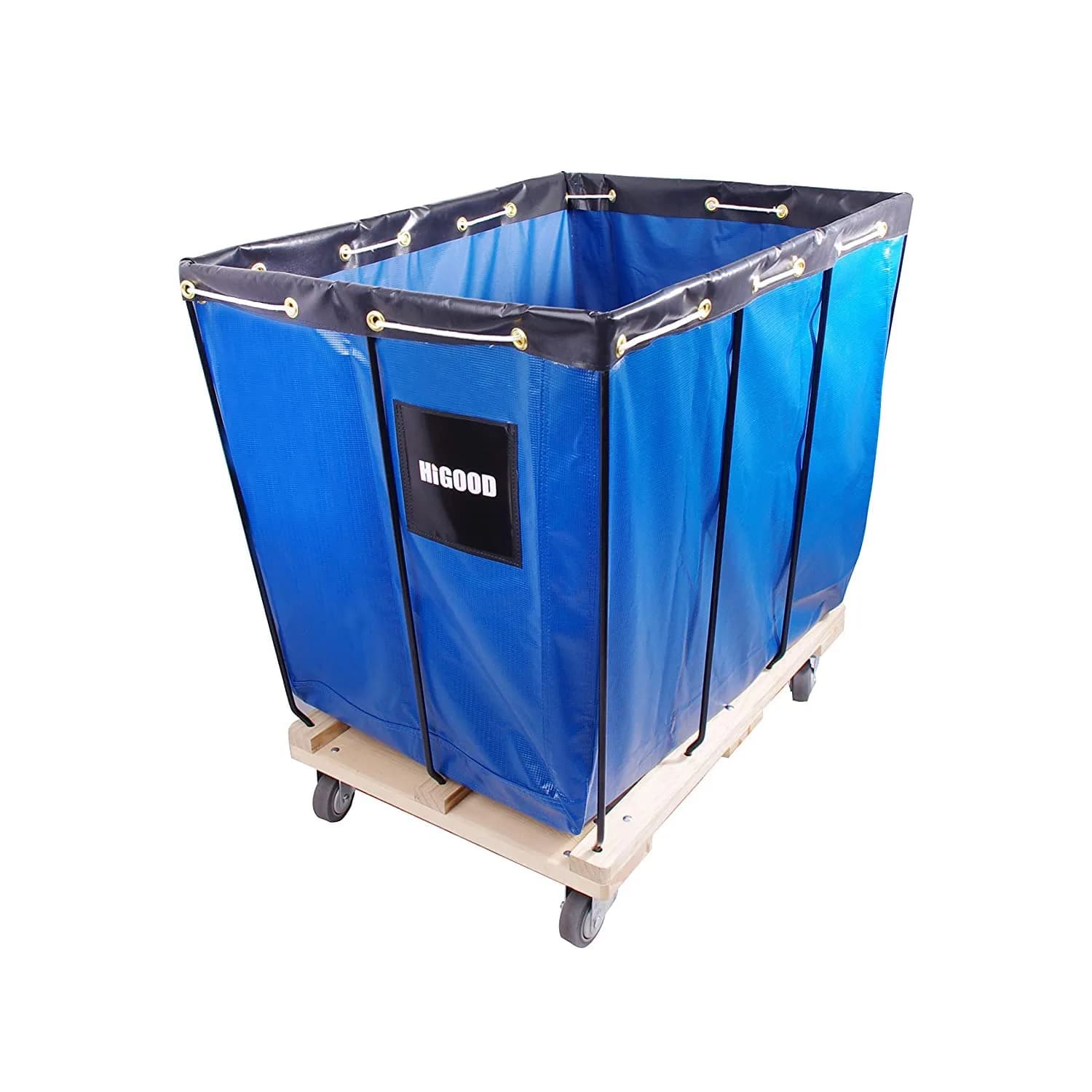 HIGOOD Vinyl Basket Truck, 16 Bushel Capacity, Blue | Industrial Material Transport Cart with Removable Liner - main product image