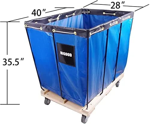 HIGOOD Vinyl Basket Truck, 16 Bushel Capacity, Blue | Industrial Material Transport Cart with Removable Liner thumbnail 2