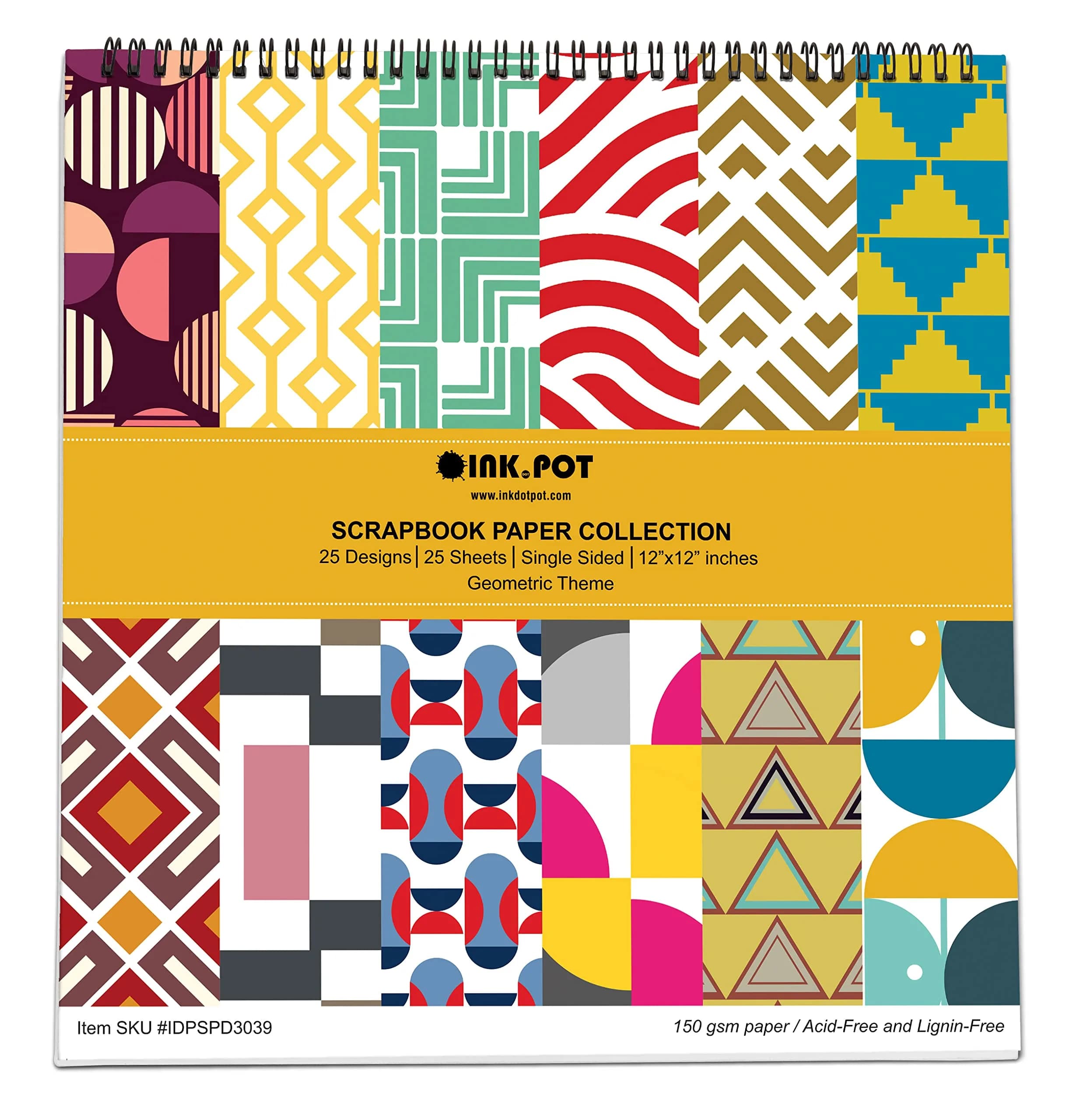 Inkdotpot Geometrical Scrapbook Paper Pad 30.48cm x 30.48cm (12"x12") | Acid-Free & Lignin-Free Craft Paper - main product image