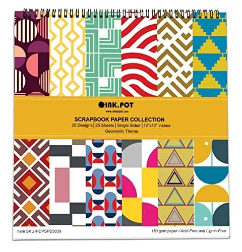 Inkdotpot Geometrical Scrapbook Paper Pad 30.48cm x 30.48cm (12"x12") | Acid-Free & Lignin-Free Craft Paper thumbnail 1