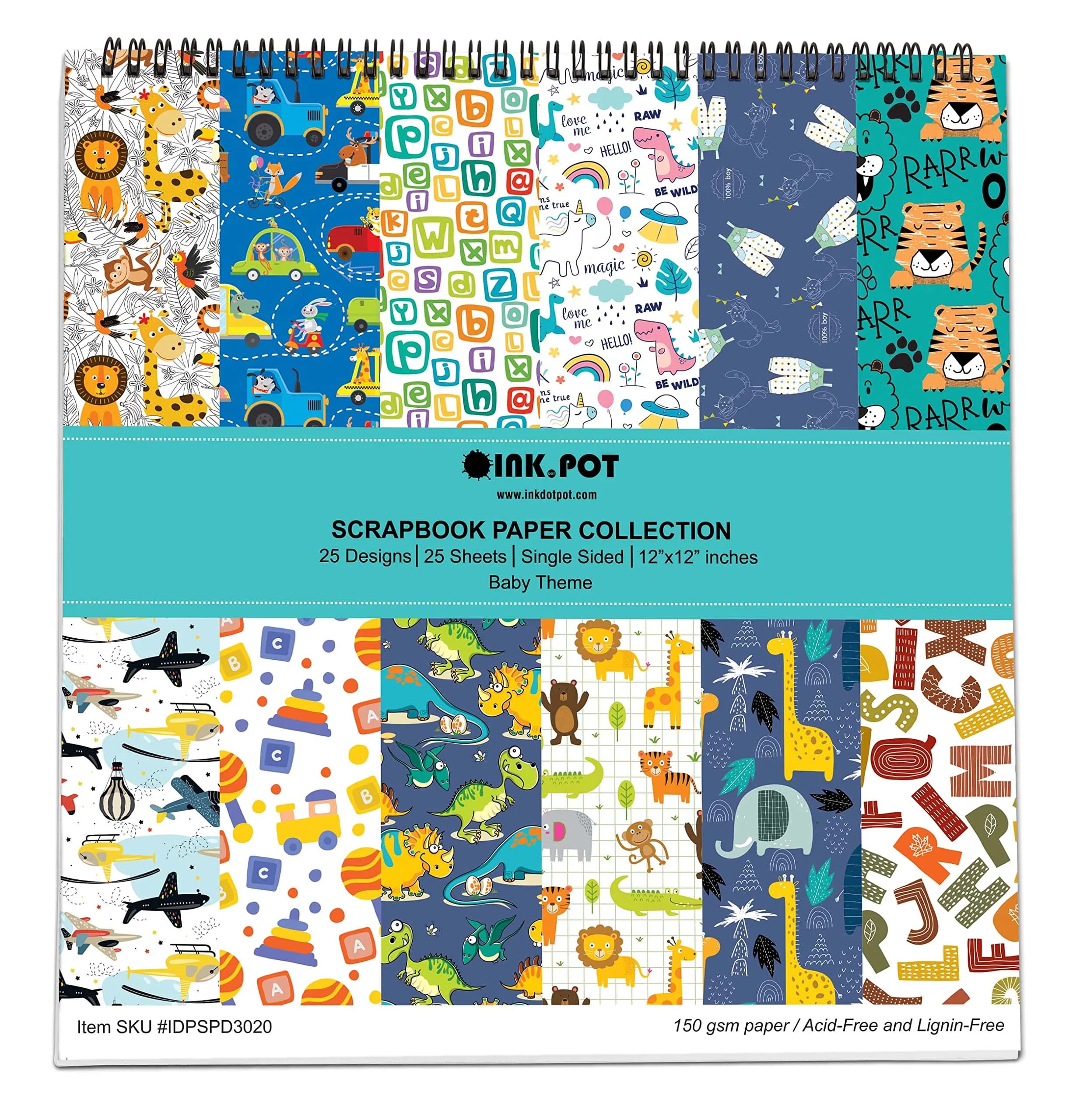 Inkdotpot Baby Theme Scrapbook Paper Pad 25 Sheets 12x12 in (30.48x30.48 cm) | Acid-Free Cardstock for DIY Crafts - main product image