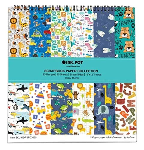 Inkdotpot Baby Theme Scrapbook Paper Pad 25 Sheets 12x12 in (30.48x30.48 cm) | Acid-Free Cardstock for DIY Crafts thumbnail 1