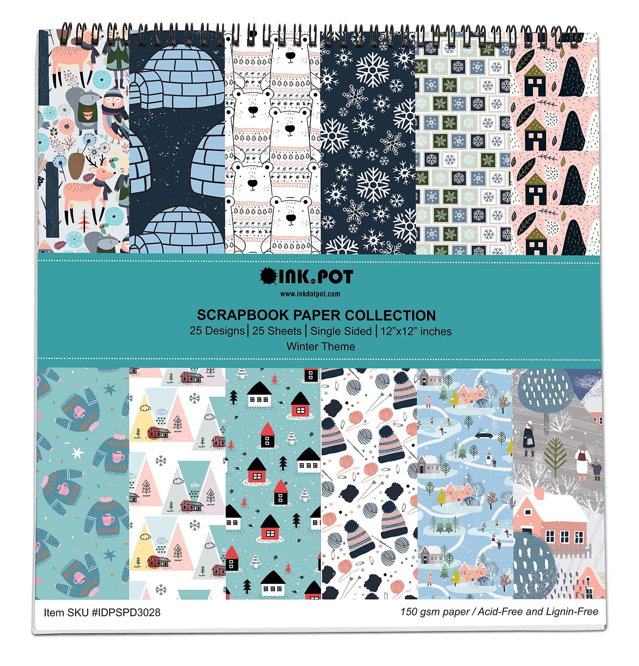 Inkdotpot Winter Theme Scrapbook Paper Pad 30.48cm x 30.48cm (12"x12") | Acid-Free, 150 GSM Cardstock for Crafts - main product image