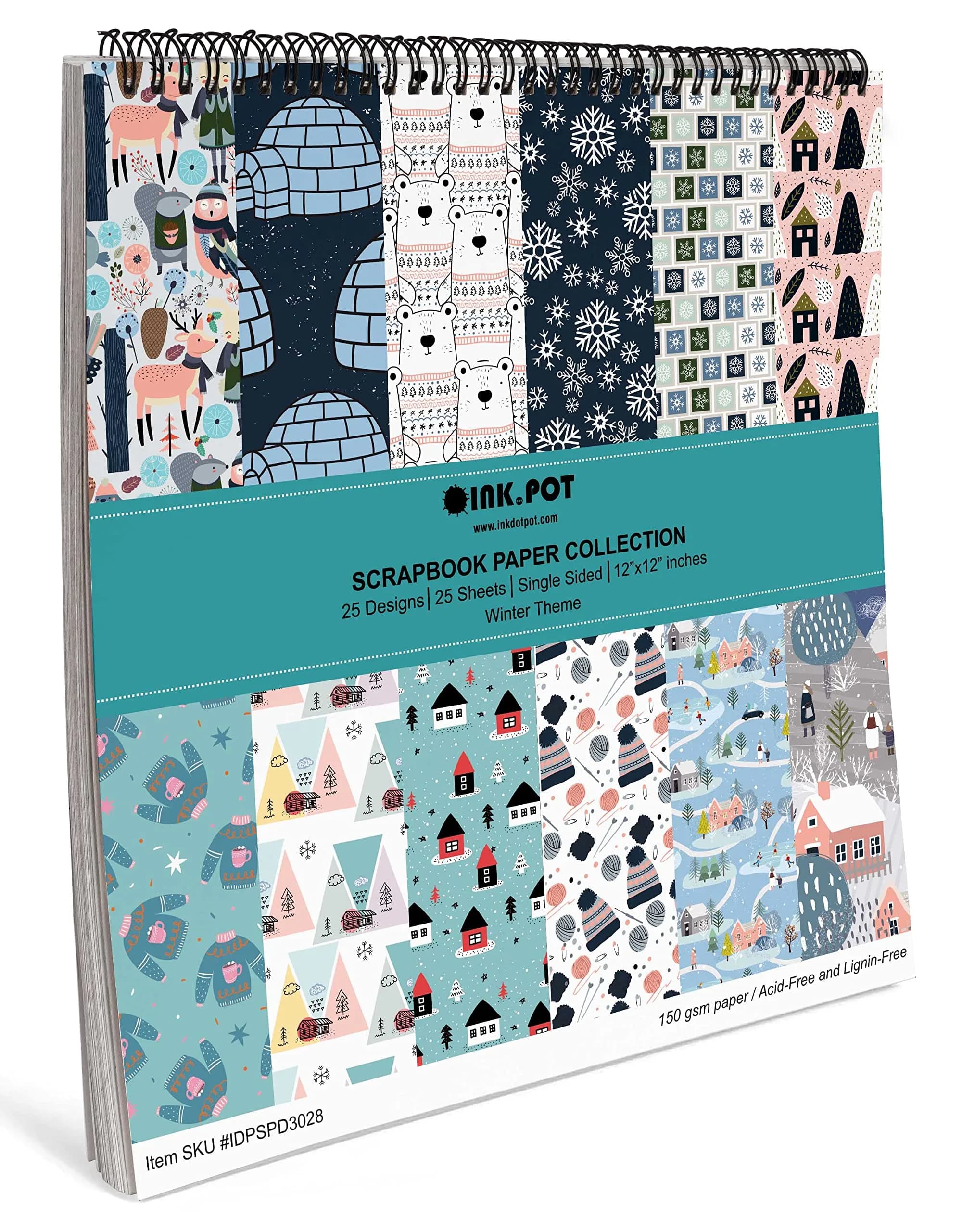 Inkdotpot Winter Theme Scrapbook Paper Pad 30.48cm x 30.48cm (12"x12") | Acid-Free, 150 GSM Cardstock for Crafts - view 6