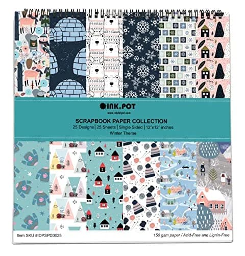 Inkdotpot Winter Theme Scrapbook Paper Pad 30.48cm x 30.48cm (12"x12") | Acid-Free, 150 GSM Cardstock for Crafts thumbnail 1