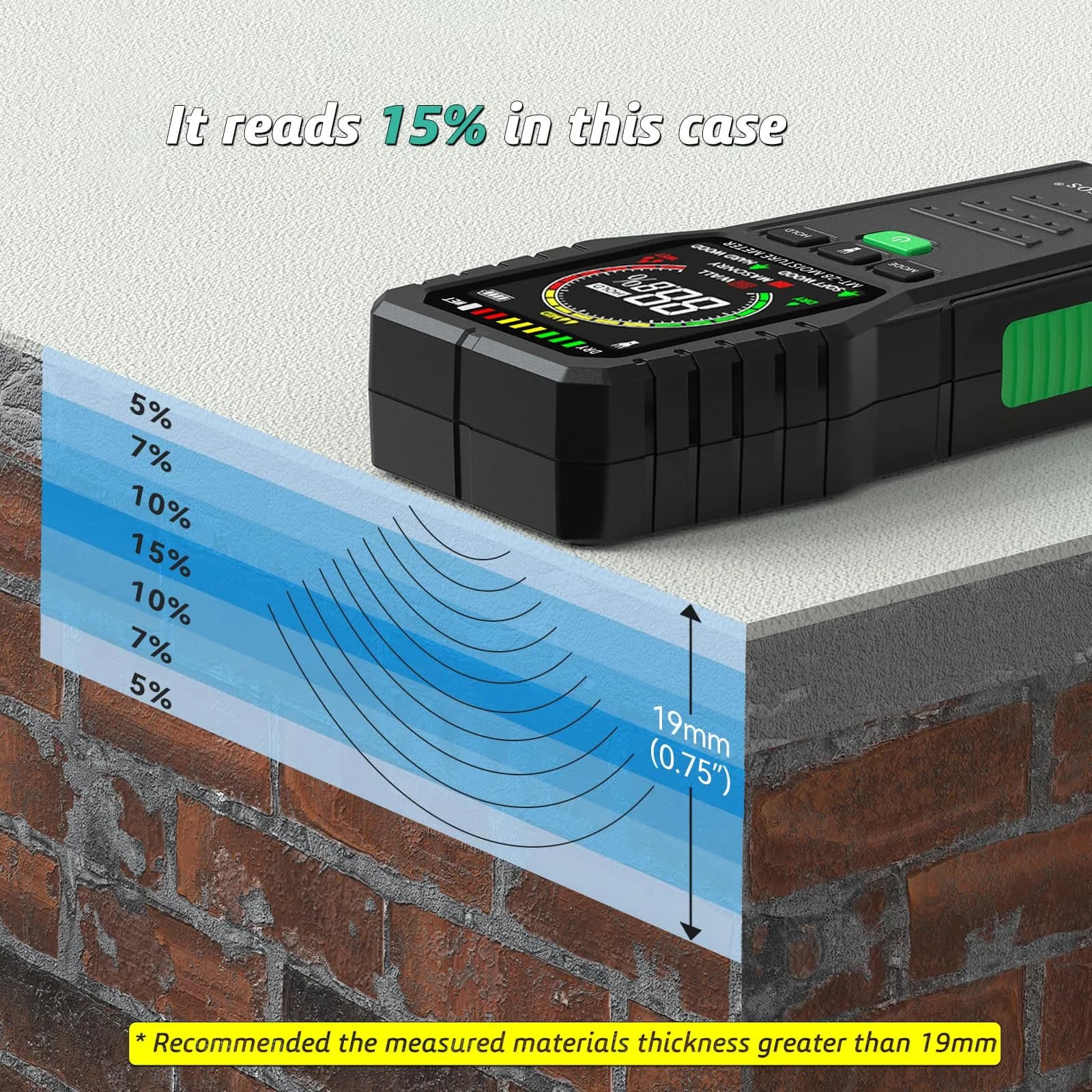 RDINSCOS Pinless Moisture Meter for Walls and Wood | Non-Destructive Detection Up to 19mm Deep - view 5