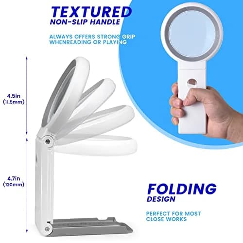 KIBTOY White Magnifying Glass with Light and Stand 3X Magnification | 8 cm (3.2 inch) Glass Lens thumbnail 4