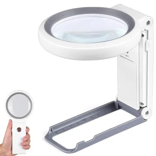 KIBTOY White Magnifying Glass with Light and Stand 3X Magnification | 8 cm (3.2 inch) Glass Lens thumbnail 1
