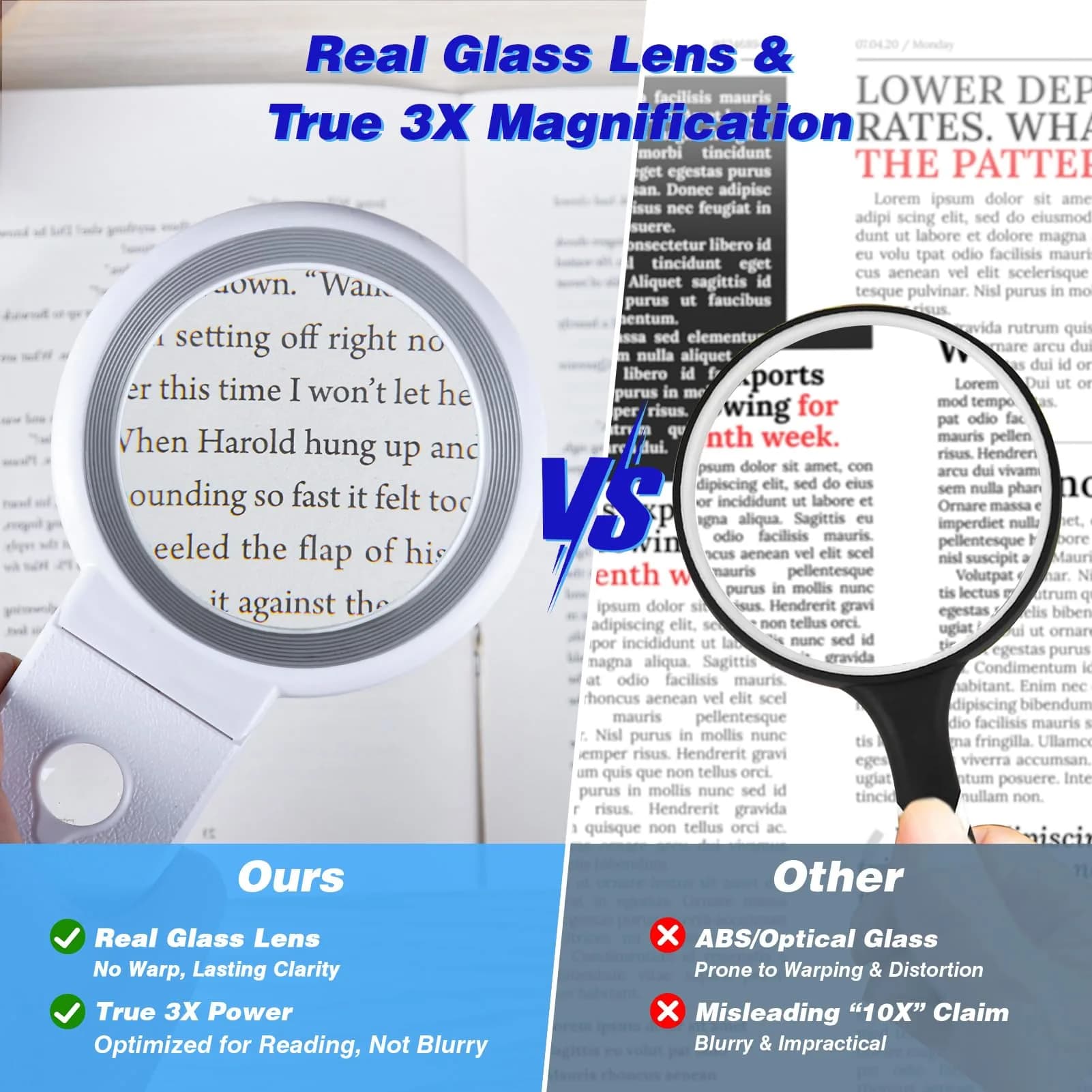 KIBTOY White Magnifying Glass with Light and Stand 3X Magnification | 8 cm (3.2 inch) Glass Lens - view 3