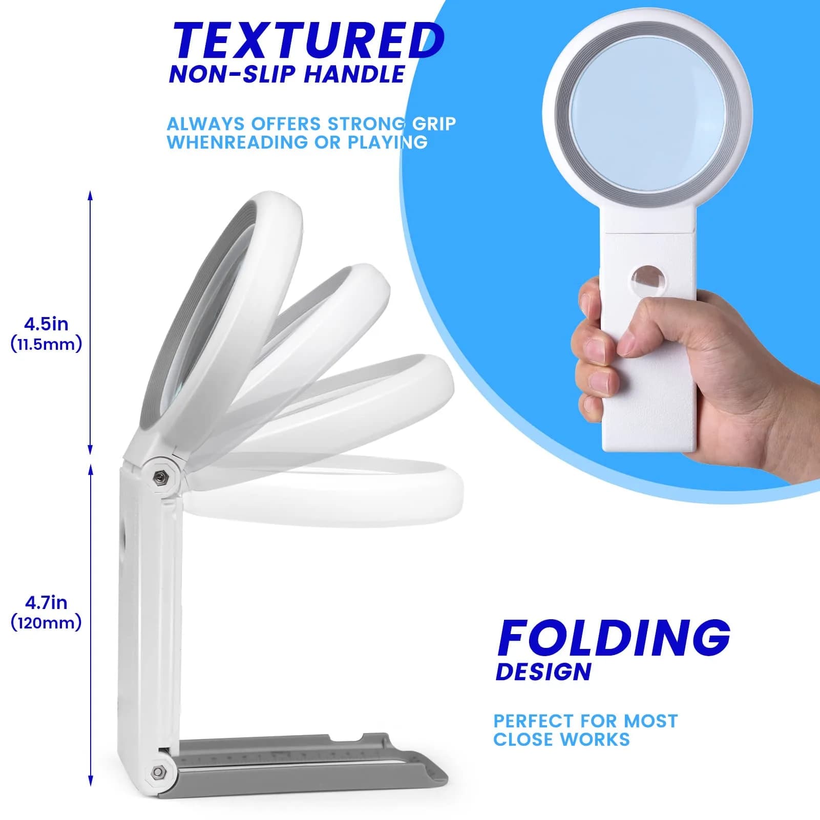 KIBTOY White Magnifying Glass with Light and Stand 3X Magnification | 8 cm (3.2 inch) Glass Lens - view 4