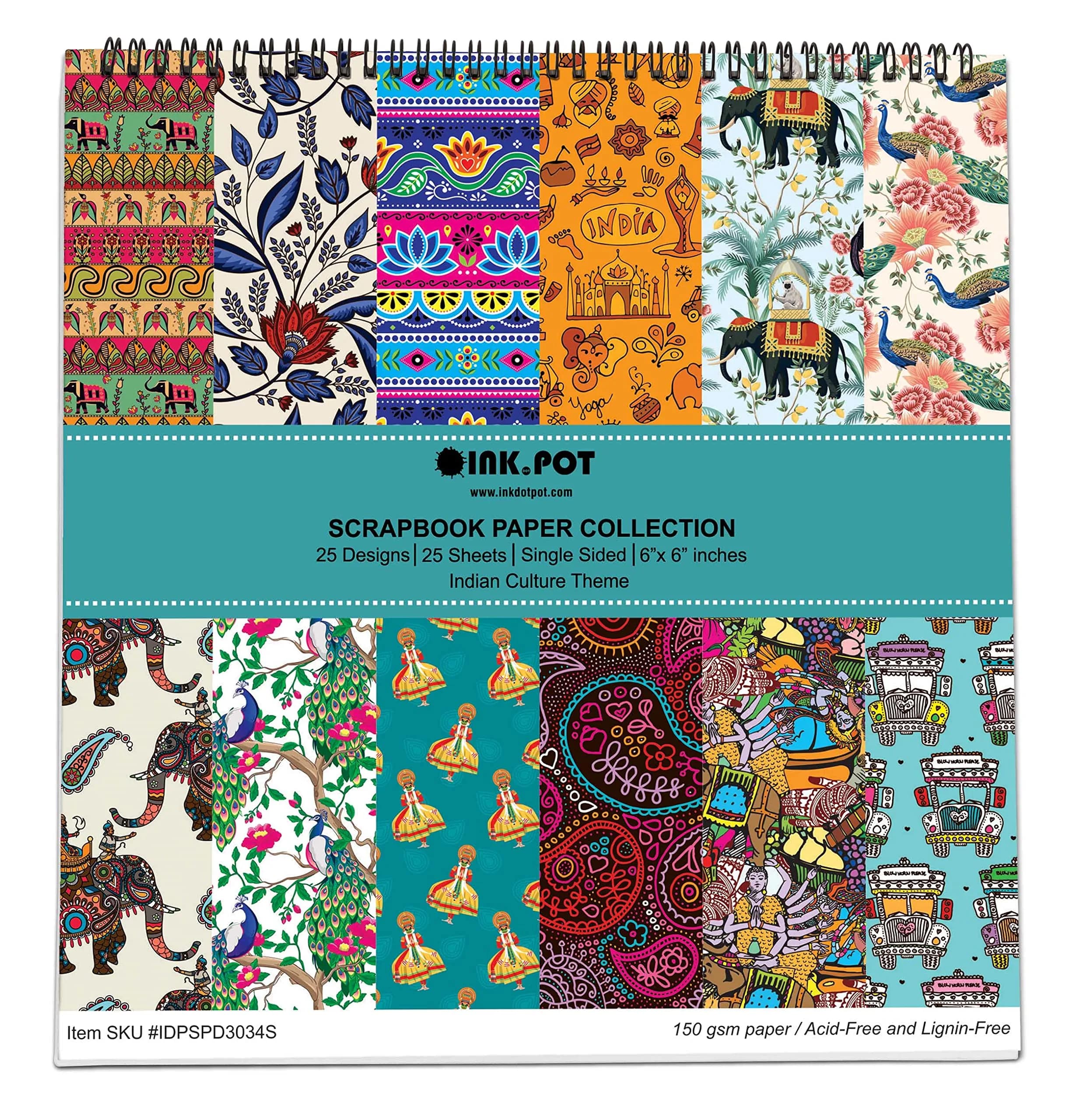 Inkdotpot Asian Indian Theme Scrapbook Paper Pad 6x6 Inch (25 Sheets) | Acid-Free Decorative Cardstock for Crafts - main product image
