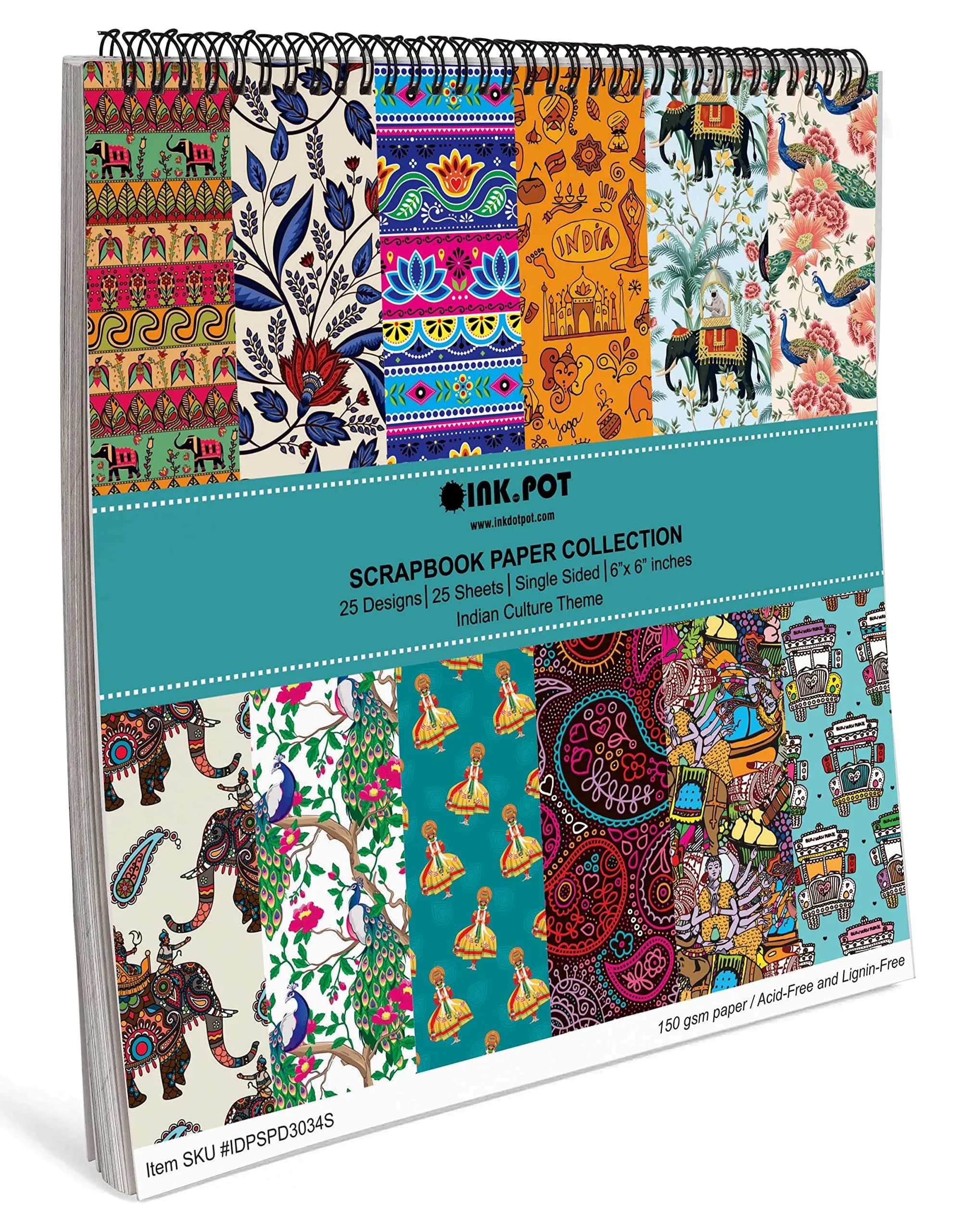 Inkdotpot Asian Indian Theme Scrapbook Paper Pad 6x6 Inch (25 Sheets) | Acid-Free Decorative Cardstock for Crafts - view 6