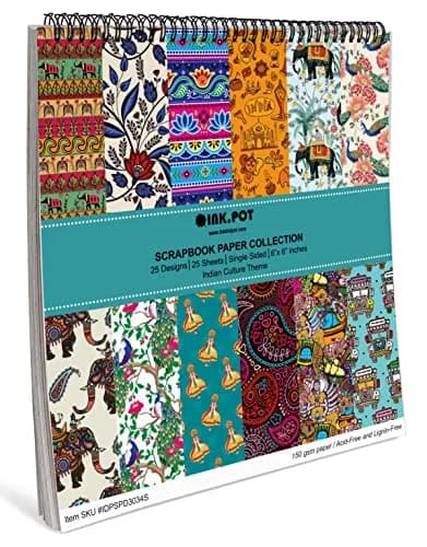Inkdotpot Asian Indian Theme Scrapbook Paper Pad 6x6 Inch (25 Sheets) | Acid-Free Decorative Cardstock for Crafts thumbnail 6