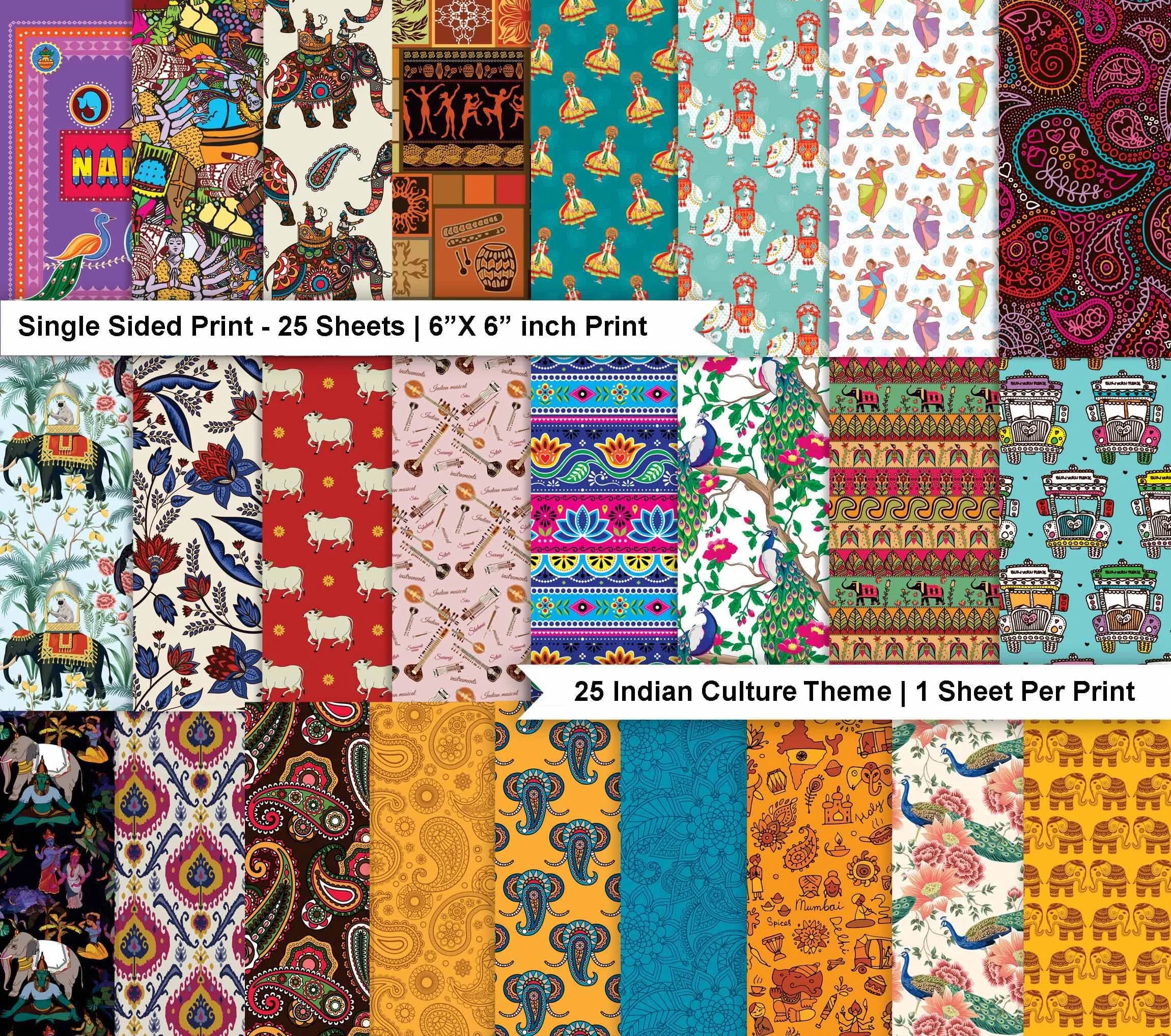 Inkdotpot Asian Indian Theme Scrapbook Paper Pad 6x6 Inch (25 Sheets) | Acid-Free Decorative Cardstock for Crafts - view 2