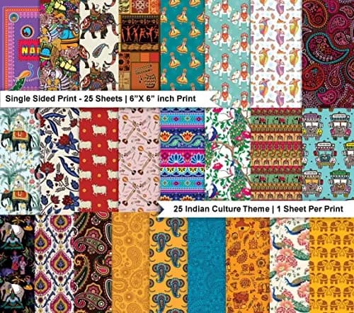 Inkdotpot Asian Indian Theme Scrapbook Paper Pad 6x6 Inch (25 Sheets) | Acid-Free Decorative Cardstock for Crafts thumbnail 2