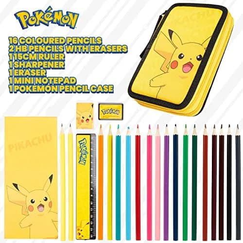 Pokémon Pikachu Pencil Case with Stationery Set | Yellow, 20cm (7.87in) thumbnail 7