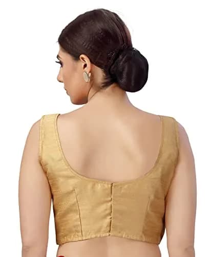 STUDIO Shringaar Women's Art Silk Readymade Saree Blouse (38) Mustard | Elbow Length Sleeves, Front Hook Closure thumbnail 4