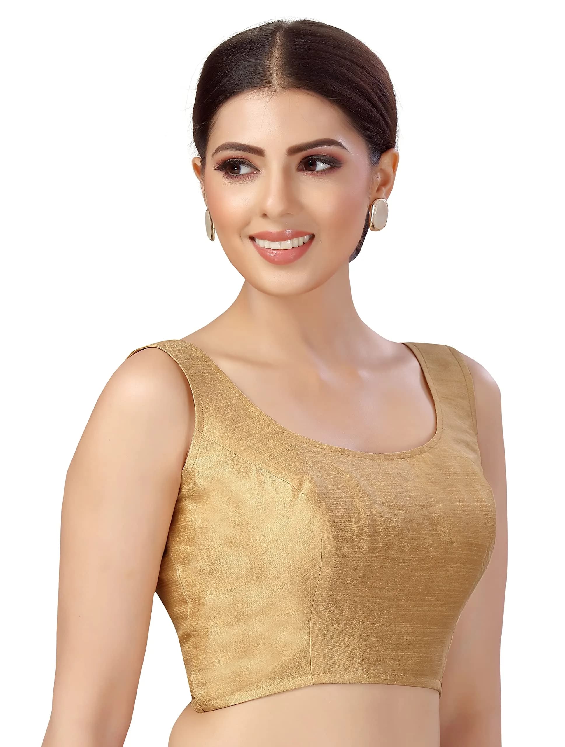 STUDIO Shringaar Women's Art Silk Readymade Saree Blouse 36 Mustard | Elbow Length Sleeves thumbnail 3