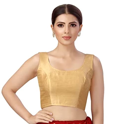 STUDIO Shringaar Women's Readymade Art Silk Sleeveless Saree Blouse (40) Mustard | Elbow Length Sleeves & Front Hook Closure thumbnail 1