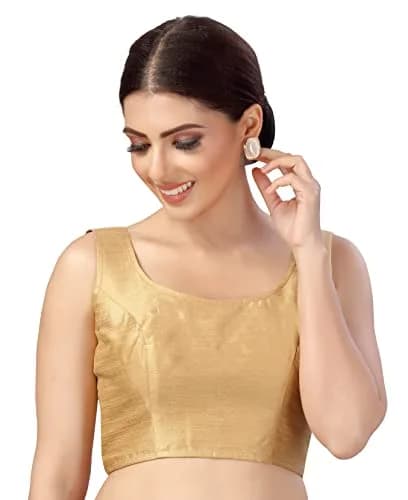 STUDIO Shringaar Women's Readymade Art Silk Sleeveless Saree Blouse (40) Mustard | Elbow Length Sleeves & Front Hook Closure thumbnail 2