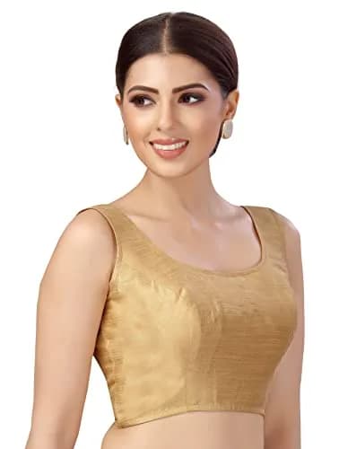 STUDIO Shringaar Women's Readymade Art Silk Sleeveless Saree Blouse (40) Mustard | Elbow Length Sleeves & Front Hook Closure thumbnail 3