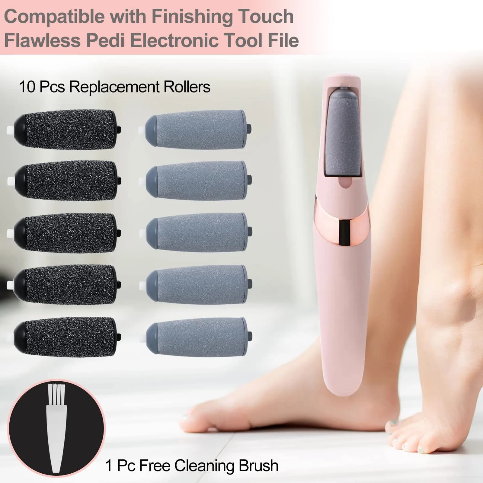 Piwerod Roller Refills for Finishing Touch Flawless Pedi 96g (3.4 oz) | 10 Pack Replacement Heads with Brush - view 3
