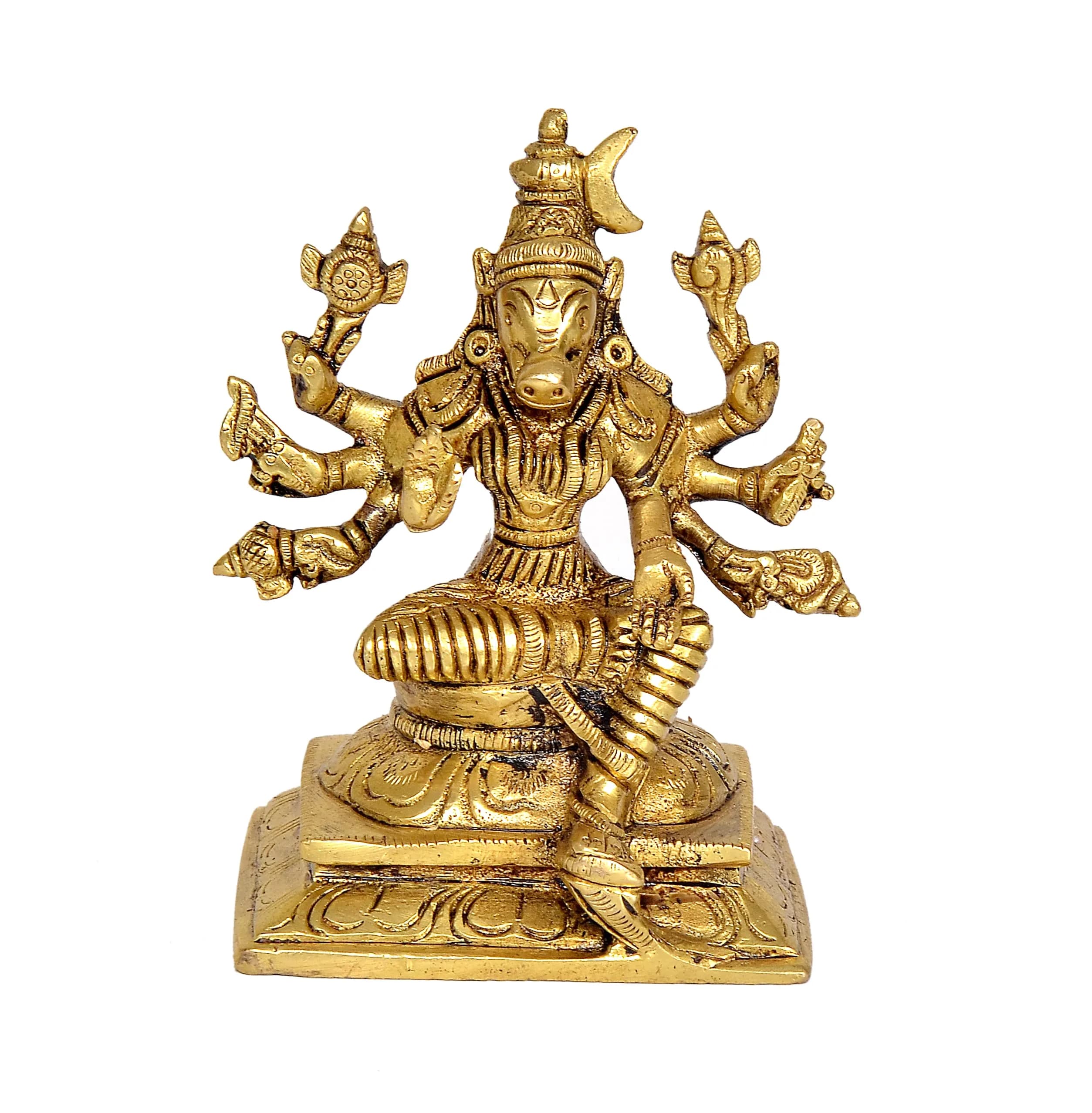 Dattatreya Brass Goddess Varahi Idol Figurine 10.7cm (4.2 Inches) | Traditional Eight Armed Sculpture for Home Temple - main product image