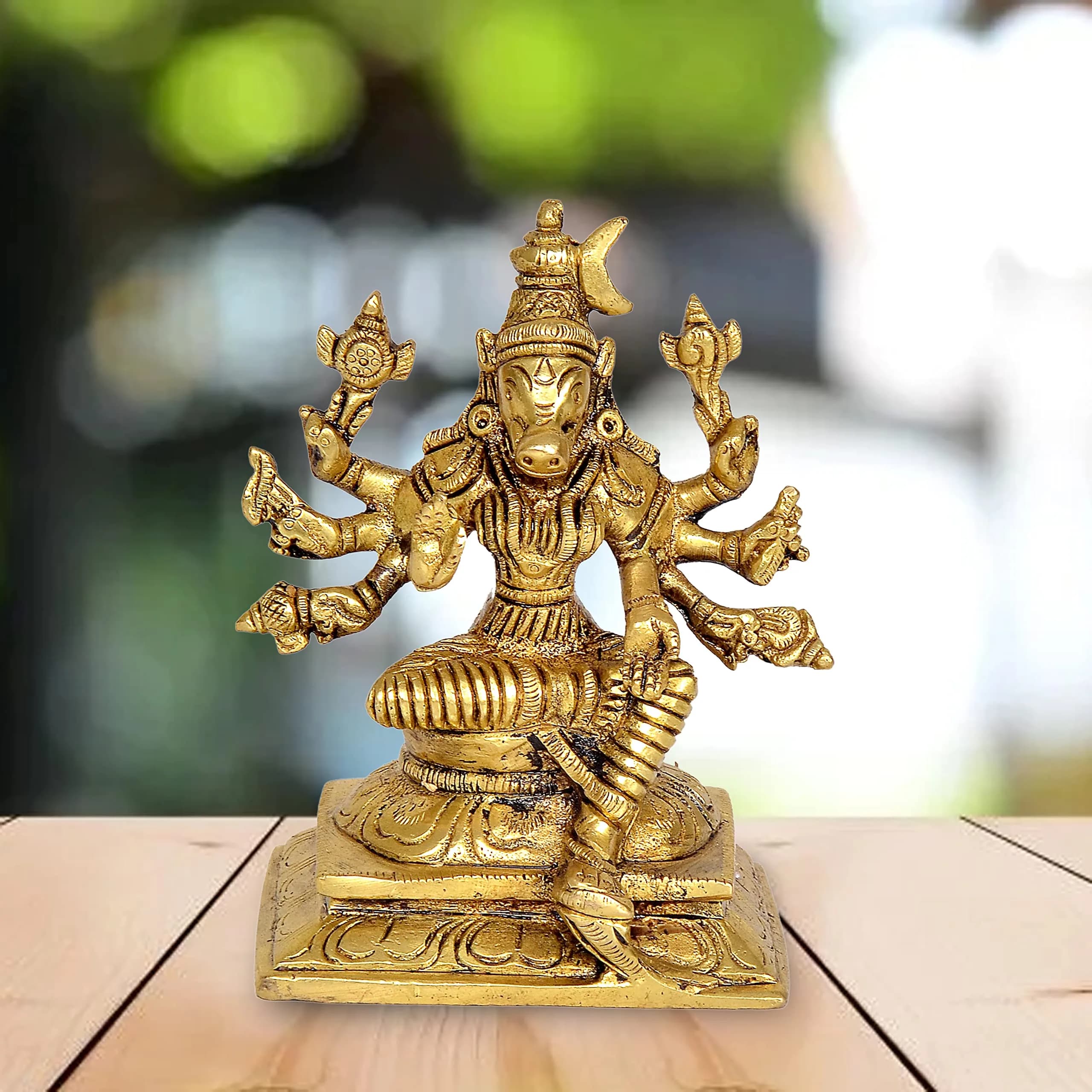Dattatreya Brass Goddess Varahi Idol Figurine 10.7cm (4.2 Inches) | Traditional Eight Armed Sculpture for Home Temple - view 3