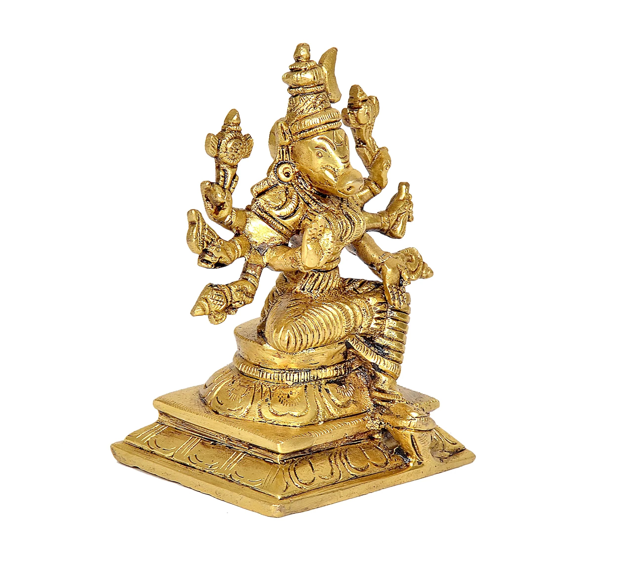 Dattatreya Brass Goddess Varahi Idol Figurine 10.7cm (4.2 Inches) | Traditional Eight Armed Sculpture for Home Temple - view 4