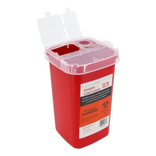 Ever Ready First Aid Sharps Container with Split Lid Design and Locking Mechanism for Sharp Waste Disposal, 1 Quart | Leak-Proof, Puncture-Resistant, Portable thumbnail 1