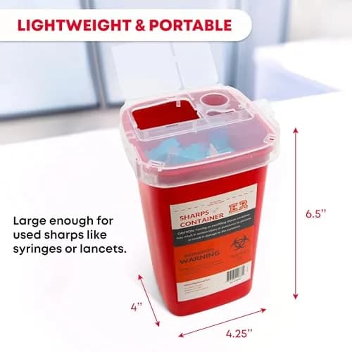Ever Ready First Aid Sharps Container with Split Lid Design and Locking Mechanism for Sharp Waste Disposal, 1 Quart | Leak-Proof, Puncture-Resistant, Portable thumbnail 2