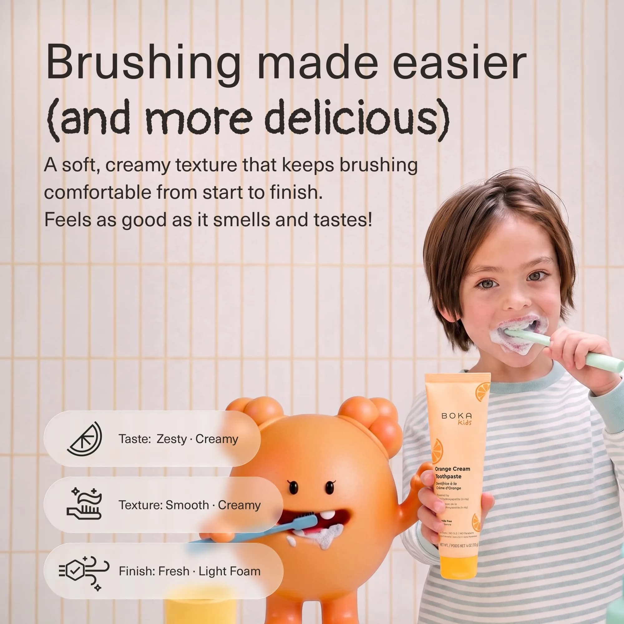 Boka Kids Toothpaste Orange Cream Nano Hydroxyapatite Fluoride-Free 113g (4 Oz) | Enamel Care for Kids Ages 1+ - view 3