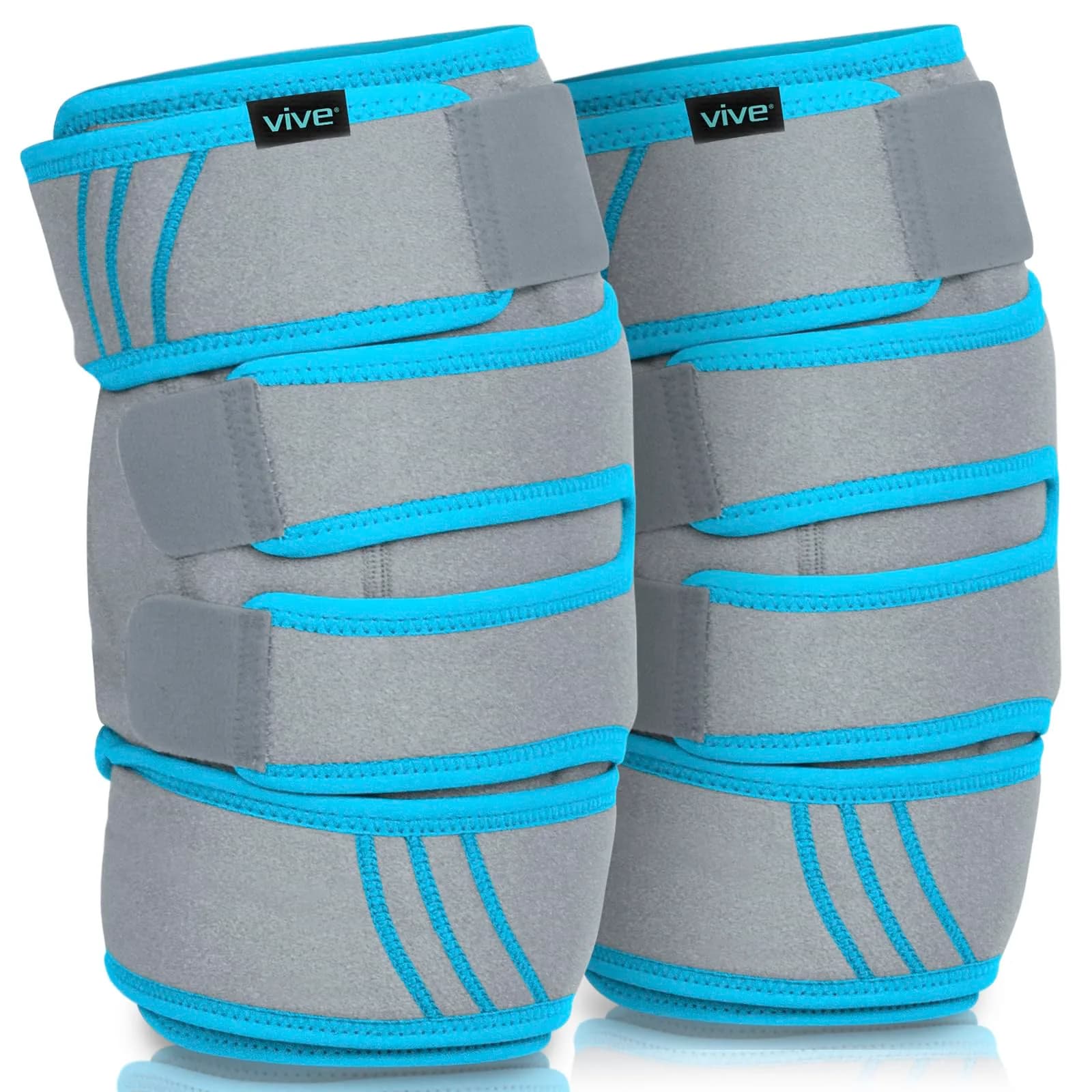 Vive Knee Ice Pack Wrap (2 Pack) - Cold/Hot Gel Compression Brace for Pain Relief — Gray