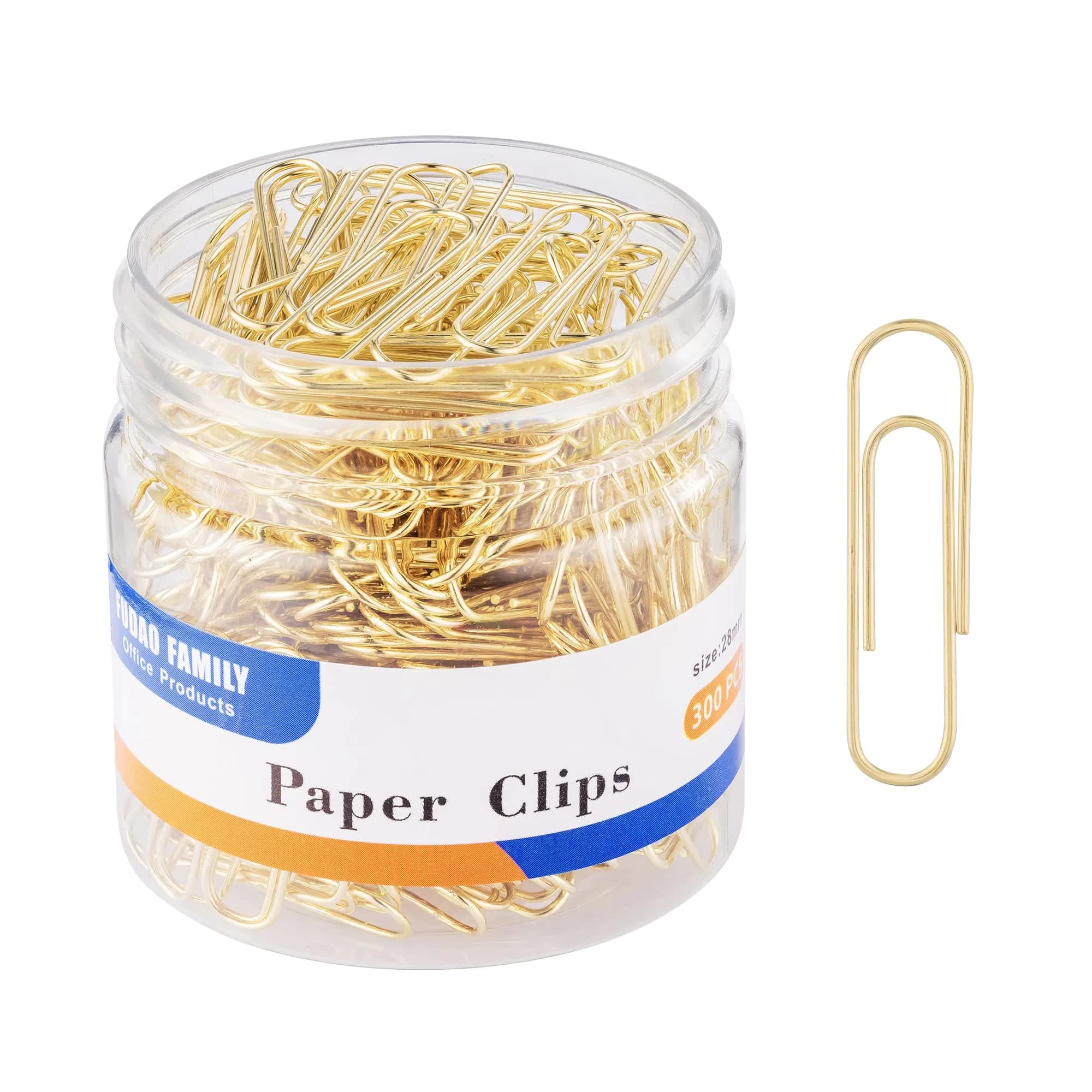 FUDAO FAMILY Gold Paper Clips 300-Count 1.1 Inch (28mm) Small | Reusable Storage & Office Use - main product image
