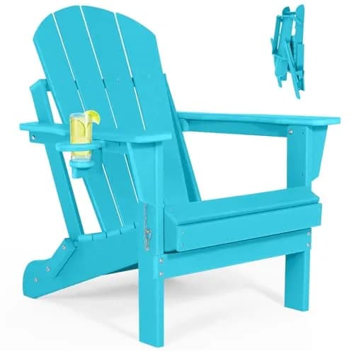 ABCPATIO Adirondack Chair HDPE Cup Holders Heavy Duty Patio Turquoise | Weather-Resistant & Eco-Safe (70-120 chars) thumbnail 1