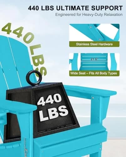 ABCPATIO Adirondack Chair HDPE Cup Holders Heavy Duty Patio Turquoise | Weather-Resistant & Eco-Safe (70-120 chars) thumbnail 4