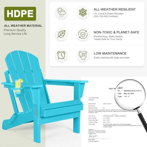 ABCPATIO Adirondack Chair HDPE Cup Holders Heavy Duty Patio Turquoise | Weather-Resistant & Eco-Safe (70-120 chars) thumbnail 2