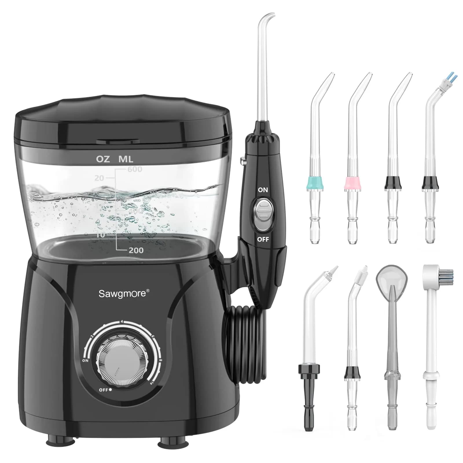 Sawgmore Water Dental Flosser 600ML Electric Oral Irrigator | Deep Clean & Gums Care — Black