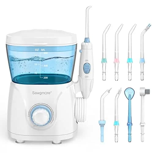 Sawgmore Water Dental Flosser 600ml Electric Oral Irrigator with 10 Pressure Modes & 8 Nozzles | 1250-1700 Pulses/Min thumbnail 1