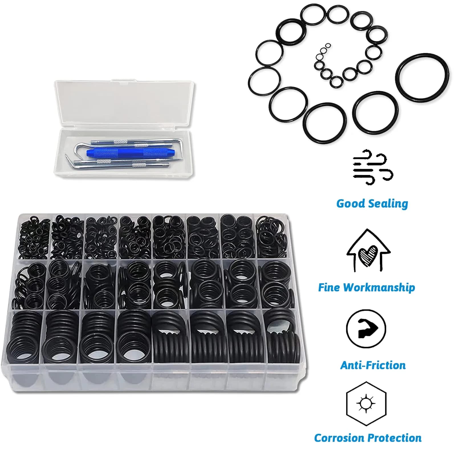 ZDBB 1280 Pcs Rubber O-Ring Assortment Kit with Pick & Hook Set, Metric Sizes 6mm-28mm OD - view 8