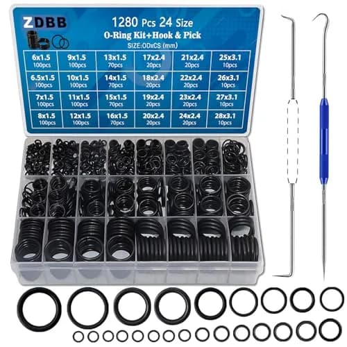 ZDBB 1086 Pcs SAE Nitrile Rubber O-Ring Kit with Pick Tool | 32 Sizes Inch ID: 1/8”-2”, Width: 1/16"-1/8" — OD Metric 24 Size with Pick 1280 Pcs