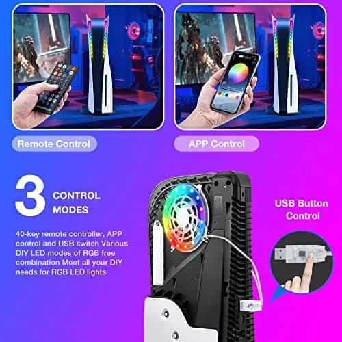 JUSPRO PS5 LED Light Strip Kit for Slim Console, Digital & Disc Editions | RGB Ring Lights with App & Remote Control thumbnail 4