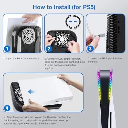 JUSPRO PS5 LED Light Strip Kit for Slim Console, Digital & Disc Editions | RGB Ring Lights with App & Remote Control thumbnail 6