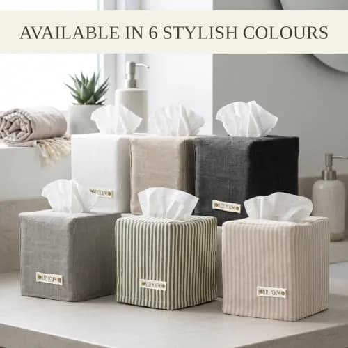 KIBAGA Gray Linen Facial Tissue Holder for Square Tissue Boxes | Stylish Home Decor (70-120 chars) thumbnail 4