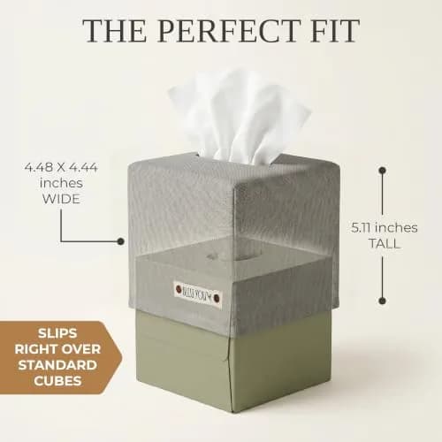 KIBAGA Gray Linen Facial Tissue Holder for Square Tissue Boxes | Stylish Home Decor (70-120 chars) thumbnail 7