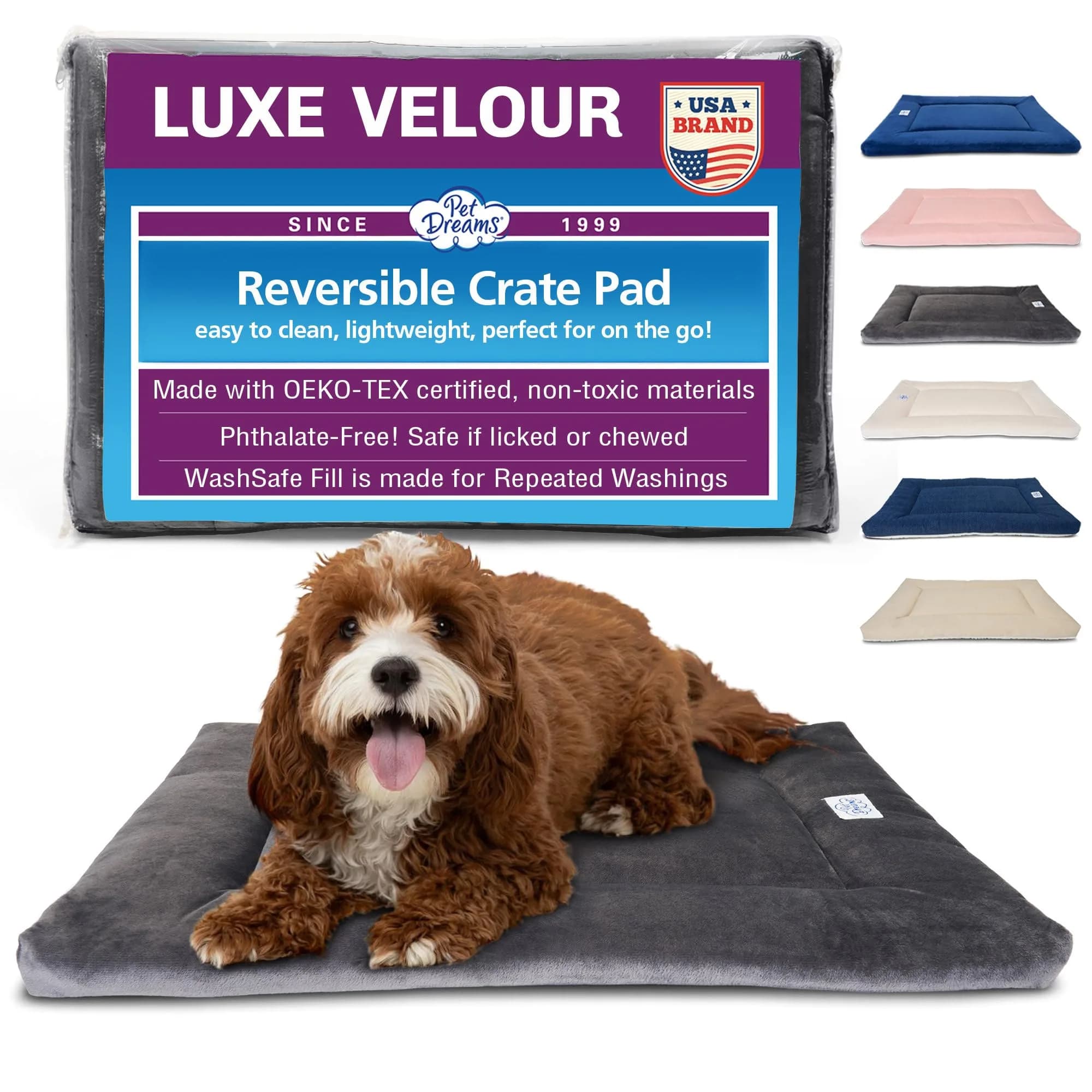 Pet Dreams Dog Crate Pad - Washable Kennel Mat, 24"L x 18"W x 1.5"H | Reversible, Non-Toxic, Indoor Use — E. Graphite Grey / 24.0"l x 18.0"w x 1.5"th